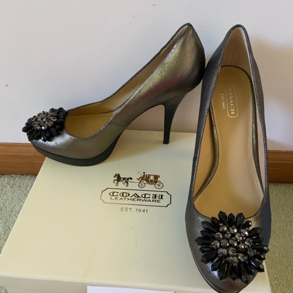 Coach Bergen Sueded Metall Pewter Heel - 8